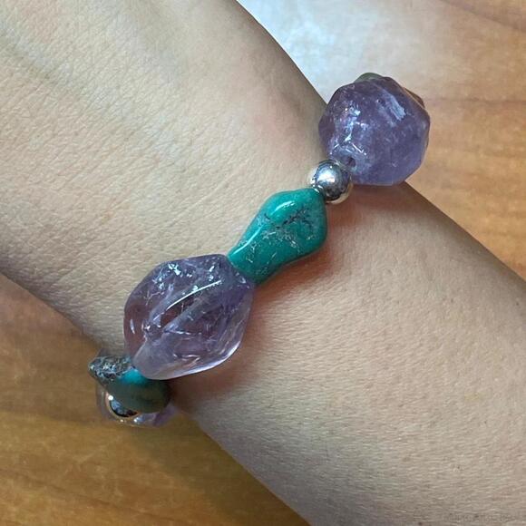 Carolyn Pollack Sterling Silver Amethyst & Green Turquoise Bracelet For Women - Picture 2 of 10